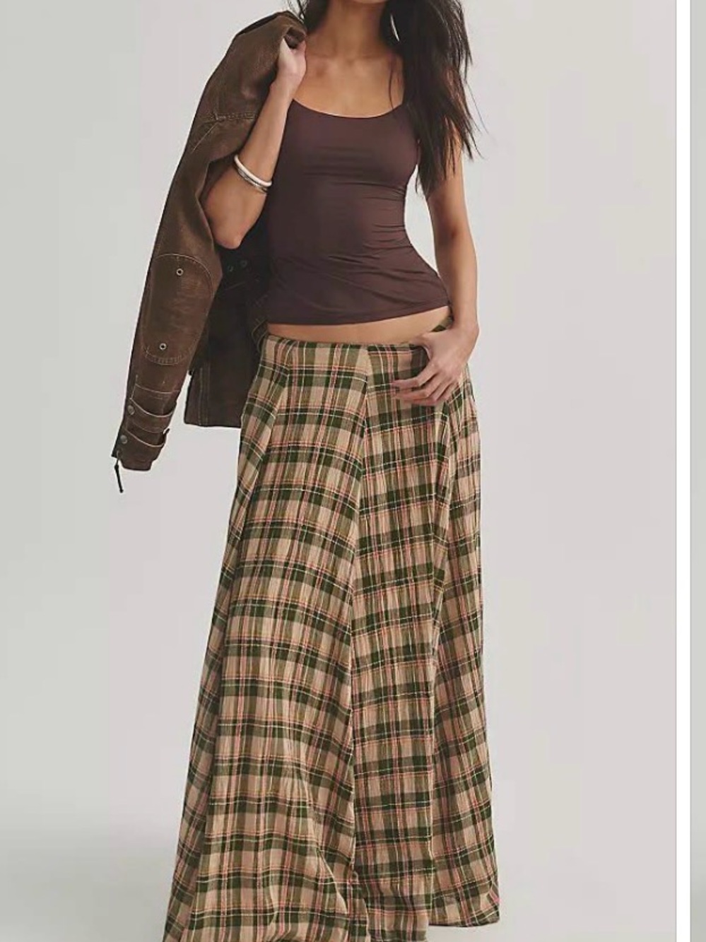 Free People Brown Plaid Maxi Skirt